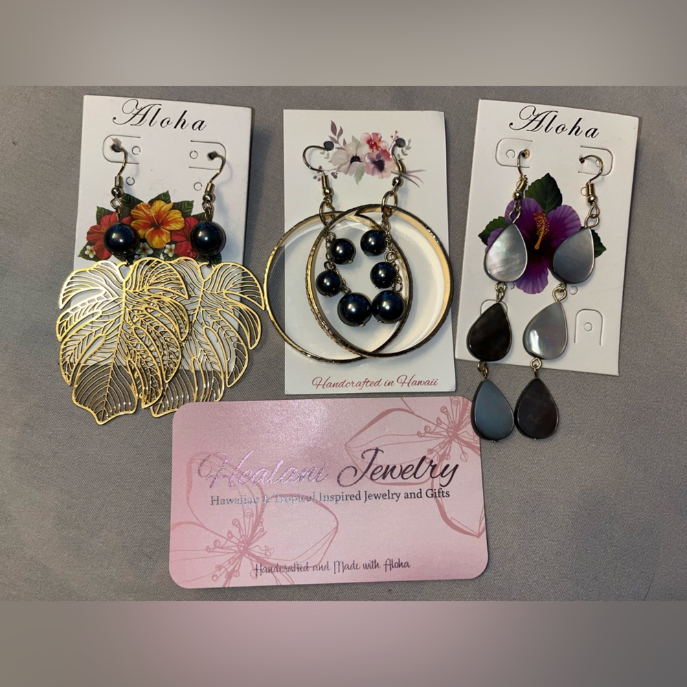 Hawiian Earrings Authentic Made by Healani Jewelry 3 Pair Mother of Pearl
